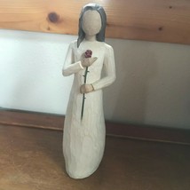 Willow Tree LOVE Marked Faux Carved Wood Resin Faceless Brown Haired Woman Holdi - £10.43 GBP