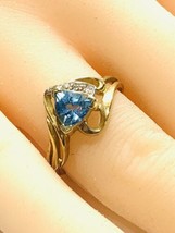 10k Yellow Gold Blue Topaz Diamond Ring 2.3 Grams  Size 7 - £251.01 GBP