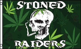 STONE RAIDERS SKULL FLAG 3x5 wall banner flags 3 x 5 FL551 large marijuana leaf - £6.03 GBP