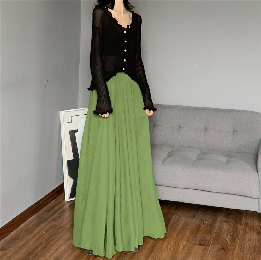 OLIVE GREEN Full Length Chiffon Skirt Summer Beach Chiffon Maxi Skirts Plus Size