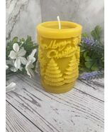Merry Christmas Pillar Candle - Handmade 100% Pure Beeswax – Natural Hol... - $12.00