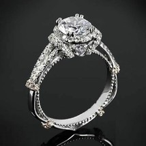 1.50Ct Diamond Solitaire With Accents 14K White Gold Finish Engagement Halo Ring - £60.47 GBP