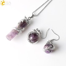 CSJA 2017 Natural Jewelry Set Crystal Round Stone Beads Drop Pendant Necklace Ea - £18.55 GBP
