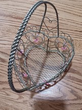 Heart Shape Metal Basket With Dangling Hearts and Beads 6” VTG - $4.95