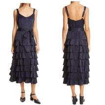 LIKELY Animal Print Tiered Midi Dress, Navy/Blue, Size 6, ADJUSTABLE STR... - $92.57