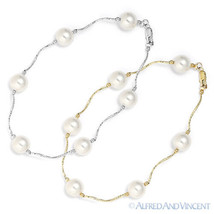 8mm White Freshwater Pearl Ladies Beaded Bracelet in 14k Yellow or White Gold - £130.62 GBP