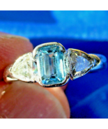 Earth mined Aquamarine Diamond Engagement Ring Hand made 18k Gold Solita... - $3,320.25