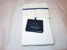 Ralph Lauren Palmer Percale Organic Standard Pillowcases $125 Harbor Blue White - $57.55