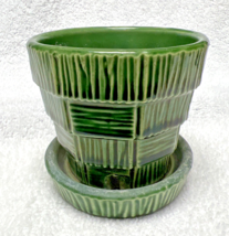 McCoy Dark Alvacado Green Basket Weave 3 inch Flowerpot In Good Shape - $26.24