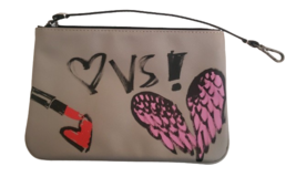 Victoria&#39;s Secret Womens Bag Make Up Zip Gray Monogrammed Heart Lipstick - £7.14 GBP