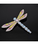 Vintage Cloisonne Enamel Dragonfly Brooch Pin Pink Blue Yellow  Gold Tone - $34.95