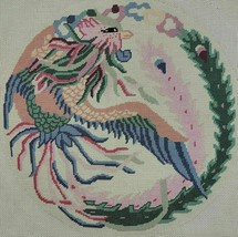 Bird Needlepoint Finished Mauve Phoenix Green Multi Color Round Feather EVC 80s - £38.44 GBP