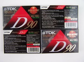 TDK D90 Cassette Tapes 90 Minute Blank High Output IECI/Type I D-90 4 Pack - £10.13 GBP