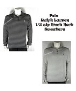 POLO RALPH LAUREN  NEW MENS SWEATER HALF ZIP MOCK NECK BLACK/GRAY RETAIL... - $709.06 MXN