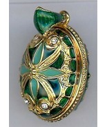 Russian Faux Pendant of Green and gold w/elaberate design with crystals - £42.60 GBP