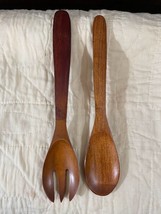 Wood Carved Fork and Spoon No Embellishment Plain Wood Salad Utensil Set - $15.46