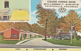 Fayetteville Ar Arkansas~College Avenue MOTEL~1940s Vintage Postcard - £5.54 GBP