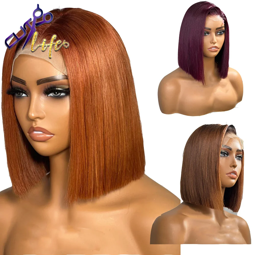 Ginger Color Short Bob Wig Glueless 13x4 Lace Front Wig Honey Blonde Brazilian - £63.68 GBP+