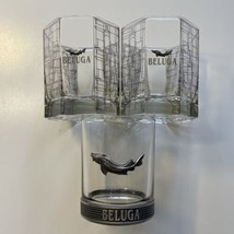 3 Beluga Glass Premium Vodka Russian Lowball Rocks Tumbler Glasses Pewter Gold - £40.08 GBP