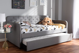 Oksana Gray Fabric Button-Tufted Twin Sofa Daybed w/Roll-Out Trundle - $9,987.72 MXN