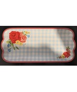 New Pioneer Woman Cottage Blue Gingham Pink SWEET ROSE PLATTER Serving T... - $16.00