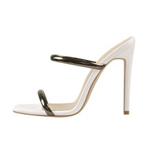 Women&#39;s Square Toe Black White Slip On Thin  High Sandals Big Size Fashion Stile - £80.20 GBP