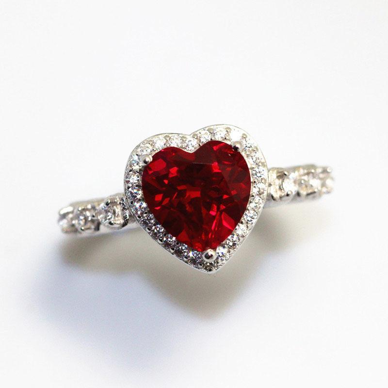 Red Ruby Heart Shape Gemstone Sterling 925 Silver Wedding Rings For Women - £27.91 GBP