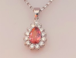 Padparadscha Sapphire and Diamond Pendant - £903.44 GBP