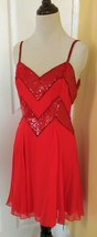 Della Roufogali NITELINE Lipstick Red Beaded/Sequined Flared Silk Dress ... - $97.02