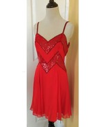Della Roufogali NITELINE Lipstick Red Beaded/Sequined Flared Silk Dress ... - $132.69 CAD