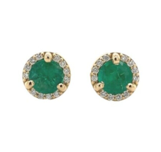 18k Gold .55cttw Fine Genuine Natural Emerald and Diamond Stud Earrings #J6998 - $26,175.37 MXN