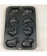 Vintage Cast Iron Muffin Pan - Farm Animals - Bunny Cow Chicken Duck - $22.77