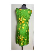 1960s Vintage Green Yellow Floral Cocktail Sheath Dress Sleeveless Size 10 - $610.69 MXN