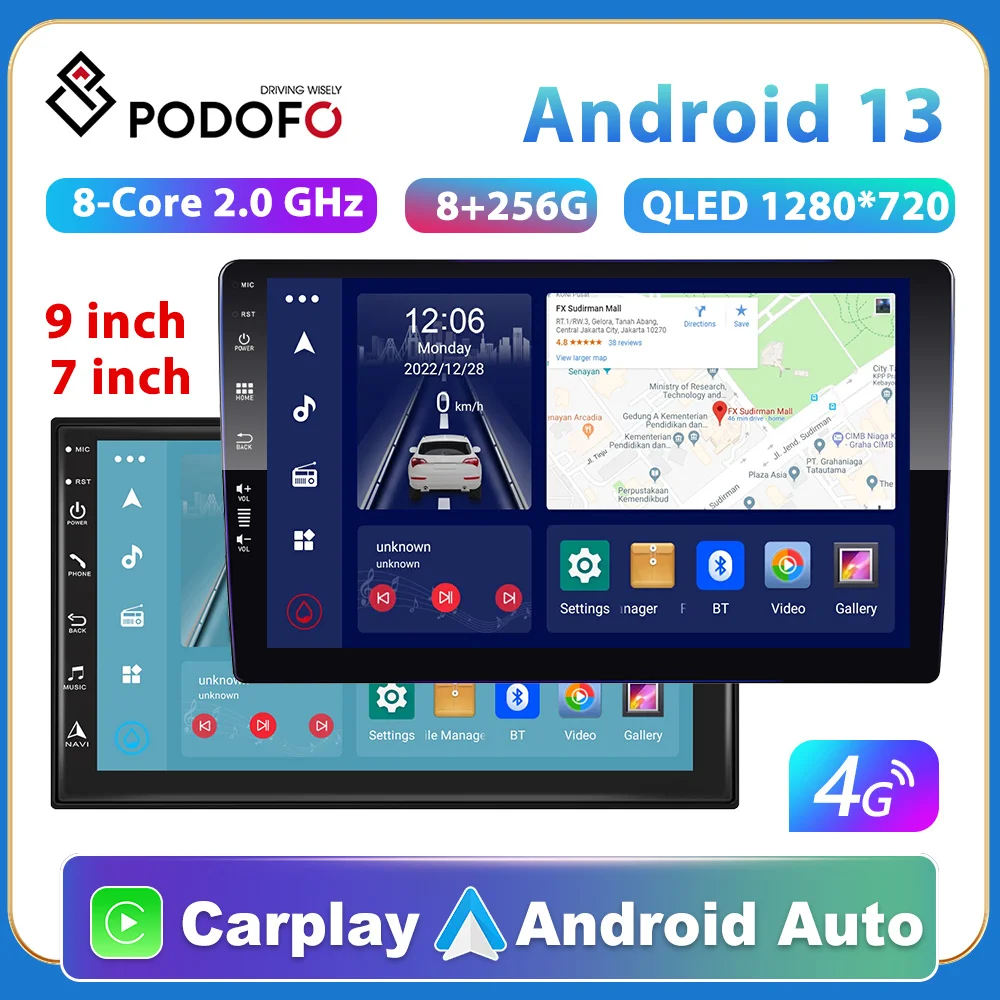 Podofo 8Core 256G Car Radio GPS 2 din Android Carplay Universal WIFI GPS Car - £146.30 GBP+