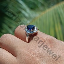 3 Ctw Oval Lab Created Blue Sapphire 14K White Gold Over Flower Engageme... - $55.33