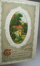 Birthday Postcard Vintage Embossed Oval Country Water Wheel Series 840 Original - £3.40 GBP