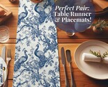 Farmhouse Dining Bundle Cotton Runner Peacock Design Blue White Kitchen Accent T - $70.98