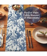 Farmhouse Dining Bundle Cotton Runner Peacock Design Blue White Kitchen ... - $70.98