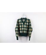 Vtg 50s 60s Boys XL Distressed Wool Blend Argyle Diamond Knit V-Neck Swe... - $809.79 MXN