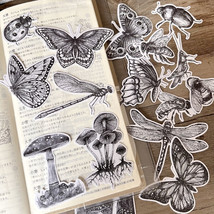 16 Pcs Vintage Dragonfly Stickers Butterfly Bees Mushrooms Scrapbook Dia... - £6.18 GBP