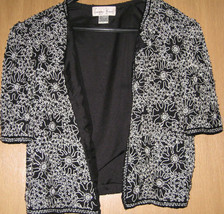 Stunning Ladies Black and White Beaded &amp; Embroidered Bolero Jacket Kazar... - £10.45 GBP