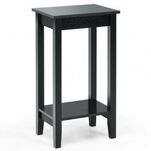2-Tier Nightstand End Side Wooden Legs Table for Bedroom-Black - Color: Black - £51.63 GBP