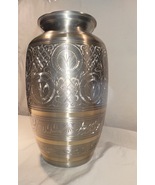 Brass Etched Flower Design Pewter Adult Cremation Urn Ashes - $99.99