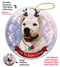Holiday Pet American Bulldog White Reindeer Dog Porcelain Christmas Ornament - £25.69 GBP