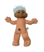 Treasure Trolls 1991 Soft Body Plush Doll Circle Belly Button Blue Hair 12&quot; - $12.09