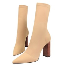 Women Boots New Sexy 9.5cm High Heel Boots Female Pointed Toe Slip On Sock Stret - £39.18 GBP