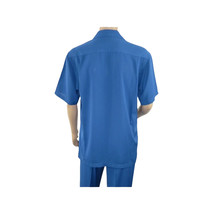 Men INSERCH 2pc Walking Leisure Suit Shirt Pants Set Short Sleeves 9356 Blue image 4