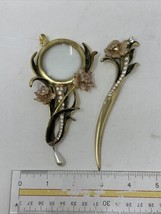 Vintage Magnifier Magnifying Glass &amp; Letter Opener Brass Golden - £30.43 GBP