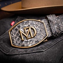 Arkansas Genuine Snake Skin Western Belt Antique Charcoal Gray Newspaper image 8