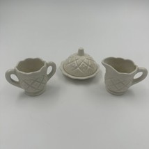 Vintage Small Creamer &amp; Sugar Set With Butter Dish - Off-White/Ivory - H... - $23.71